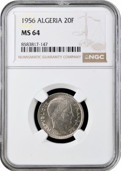 Алжир 20 франків 1956, NGC MS64, "Французька колонія (1949 - 1956)" Top Pop 2/0