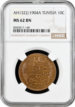 Туніс 10 сантимів 1904, NGC MS62 BN, "Французький протекторат (1890 - 1957)"
