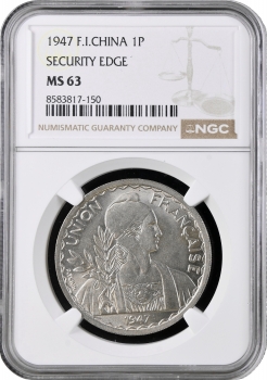 Індокитай 1 піастр 1947, NGC MS63, "Французький Індокитай (1885 - 1954)" SECURITY EDGE