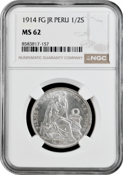 Перу 1/2 соль 1914 FG JR, NGC MS62, "Республіка Перу (1863 - 1917)"