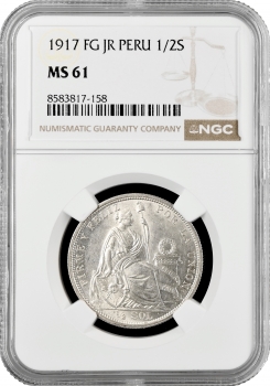 Перу 1/2 соль 1917 FG JR, NGC MS61, "Республіка Перу (1863 - 1917)"