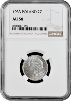 Польща 2 злотих 1933 р., NGC AU58, "Королева Ядвіга"