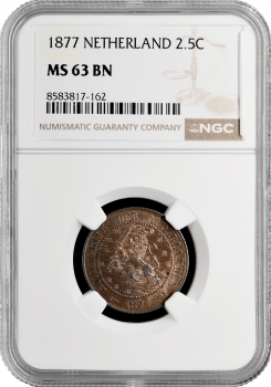 Нідерланди 2.5 цента 1877, NGC MS63 BN, "Королева Вільгельміна (1890 - 1948)"