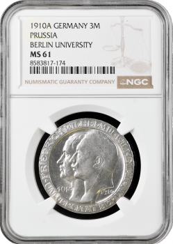 Пруссія 3 марки 1910 р. A, NGC MS61, "Берлінський університет"