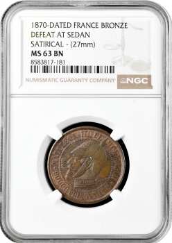 Франція 10 сантимів 1870, NGC MS63 BN, "Поразка Седана" Top Pop