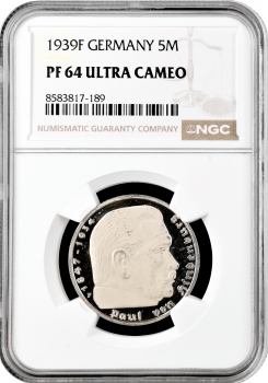 Німеччина - Третій Рейх 5 рейхсмарок 1939 F, NGC PF64 UC, "Нацистська Німеччина (1933 - 1945)"
