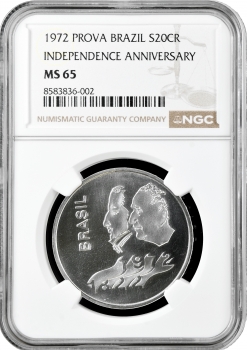 Бразилія 20 крузейро 1972, NGC MS65 PROVA, "Проголошення Незалежності"