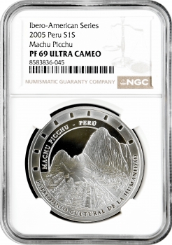 Перу 1 сіль 2005 р., NGC PF69 UC, "Іберо-Америка - Мачу-Пікчу" Top Pop