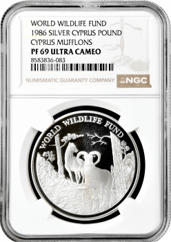 Кіпр 1 фунт 1986 р., NGC PF69 UC, "Всесвітній фонд дикої природи - Муфлон"