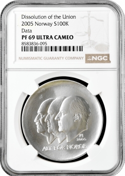 Норвегія 100 крон 2005 р., NGC PF69 UC, "Розпад Союзу - Дані"