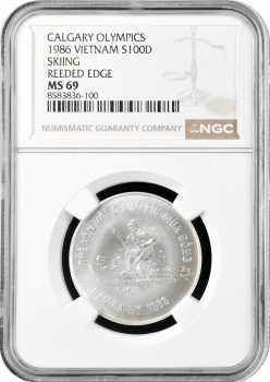 В'єтнам 100 донгів 1986, NGC MS69, "Олімпійські Ігри, Калгарі - Лижник"