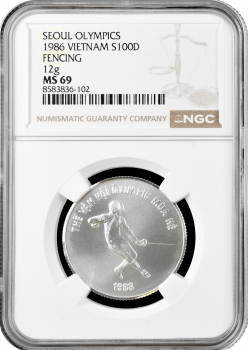 В'єтнам 100 донгів 1986 р., NGC MS69, "Олімпійські Ігри, Сеул - Фехтувальник"