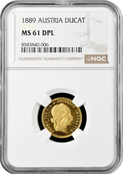 Австрія 1 дукат 1889 р., NGC MS61 PL, "Імператор Франц Йосип (1848 - 1916)"