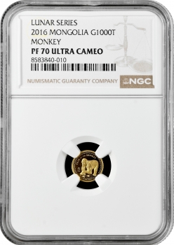 Монголія 1000 тугриків 2016 р., NGC PF70 UC, "Рік Мавпи" Top Pop