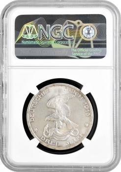 Пруссія 3 марки 1913 р. A, NGC MS65, "25 років правлінню Вільгельма II"