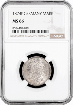 Німеччина 1 марка 1874 р. F, NGC MS66, "Німецька імперія (1871 - 1922)" Top Pop