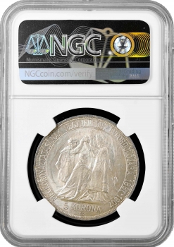 Угорщина 5 крон 1907 р., NGC MS64, "40 років від дня коронації Франца Йосипа I"