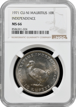 Маврикій 10 рупій 1971 р., NGC MS66 "Незалежність Маврикія"