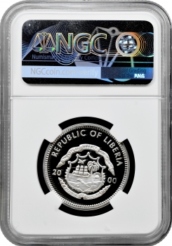 Ліберія 5 доларів 2000 р., NGC PF68 UC, "Слони під загрозою знищення" Top Pop