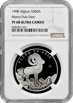 Афганістан 500 афгані 1998 р., NGC PF68 UC, "Фауна Азії - Олень Марко Поло"