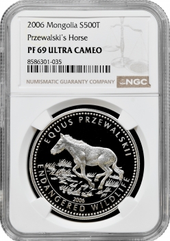 Монголія 500 тугриків 2006 р., NGC PF69 UC, "Зниклі краєвиди - Кінь Пржевальського"