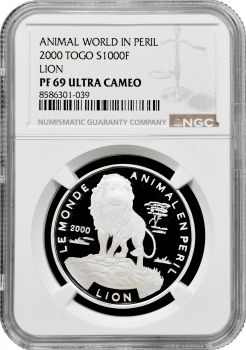 Того 1000 франків 2000 р., NGC PF69 UC, "Тварина в небезпеці - Лев"