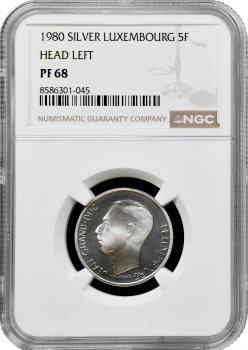 Люксембург 5 франків 1980, NGC PF68, "Великий герцог Жан (1964 - 1999)" Top Pop
