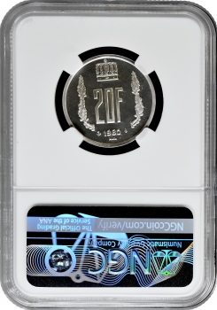 Люксембург 20 франків 1980, NGC PF68 CAM, "Великий герцог Жан (1964 - 1999)" Top Pop