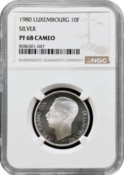 Люксембург 10 франків 1980, NGC PF68 CAM, "Великий герцог Жан (1964 - 1999)" Top Pop