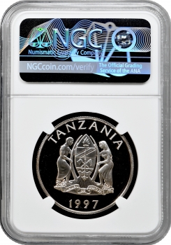 Танзанія 200 шилінгів 1997 р., NGC PF69 UC, "Дика природа Африка - Носоріг"