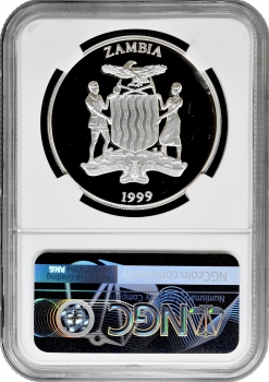 Замбія 5000 квач 1999 р., NGC PF67 UC, "Дика природа Африки - Слон зі слоненятком"