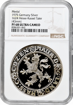 Гессен-Кассель 1 талер 1624 (1975), NGC PF68 UC RESTRIKE, "Ландграфство (1572 - 1729)"
