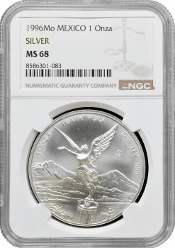 Мексика 1 онза 1996 р. Mo, NGC MS68, "Срібна інвестиційна монета "Свобода"