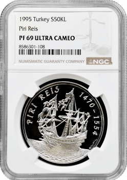 Туреччина 50.000 лір 1995 р., NGC PF69 UC, "525 років від дня народження Пірі-реїсу" Top Pop