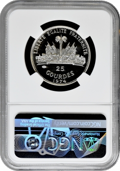 Гаїті 25 гурдів 1974 р., NGC PF67 UC, "200 років США"