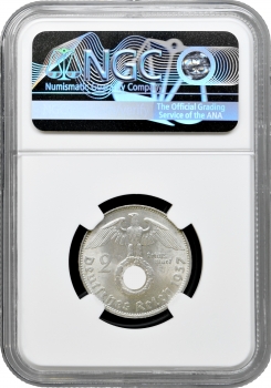Німеччина - Третій рейх 2 рейхсмарки 1937 р. D, NGC MS63, "Нацистська Німеччина (1933 - 1945)"