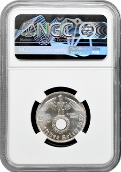 Германия - Третий рейх 2 рейхсмарки 1937 г. D, NGC MS64, "Нацистская Германия (1933 - 1945)" Top Pop