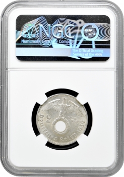 Німеччина - Третій рейх 2 рейхсмарки 1939 р. D, NGC MS62, "Нацистська Німеччина (1933 - 1945)"