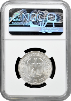 Німеччина - Третій Рейх 5 рейхсмарок 1936 A, NGC MS62, "Нацистська Німеччина (1933 - 1945)"