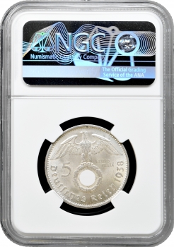 Німеччина - Третій Рейх 5 рейхсмарок 1938 A, NGC MS63, "Нацистська Німеччина (1933 - 1945)"