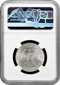 Німеччина - Третій рейх 5 рейхсмарок 1934 F, NGC MS63, "Гарнізонна церква в Потсдамі"