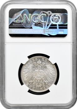 Баварія 2 марки 1911 р. D, NGC MS62, "90 років від дня народження Луїтпольда Баварського"