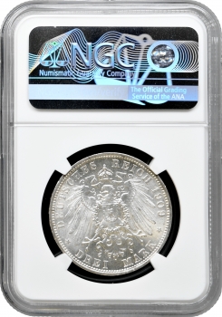 Ангальт-Дессау 3 марки 1909 A, NGC MS63, "Герцог Фрідріх II (1904 - 1918)"