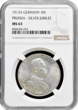 Пруссія 3 марки 1913 р. A, NGC MS63, "25 років правлінню Вільгельма II"
