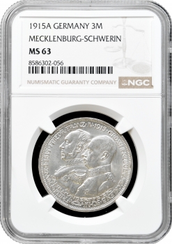 Мекленбург-Шверін 3 марки 1915 р., NGC MS63, "100 років Великому Герцогству Мекленбург-Шверін"