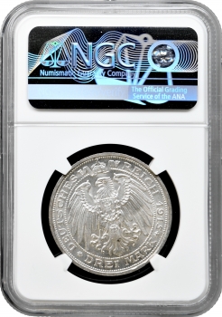 Мекленбург-Шверін 3 марки 1915 р., NGC MS63, "100 років Великому Герцогству Мекленбург-Шверін"