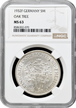 Німеччина 5 рейхсмарок 1932 F, NGC MS63, "Веймарська Республіка (Рейхсмарка) (1924 - 1938)"