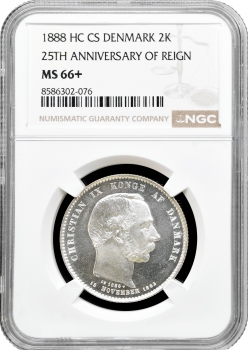 Данія 2 крони 1888 HC CS, NGC MS66+, "25 років правління"