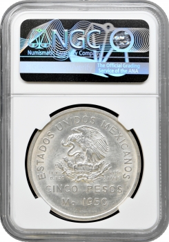 Мексика 5 песо 1950 р. Mo, NGC MS63, "Відкриття Південної залізниці"