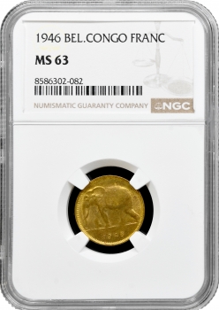 Бельгійське Конго 1 франк 1946, NGC MS63, "Колонія Бельгії (1909 - 1949)"